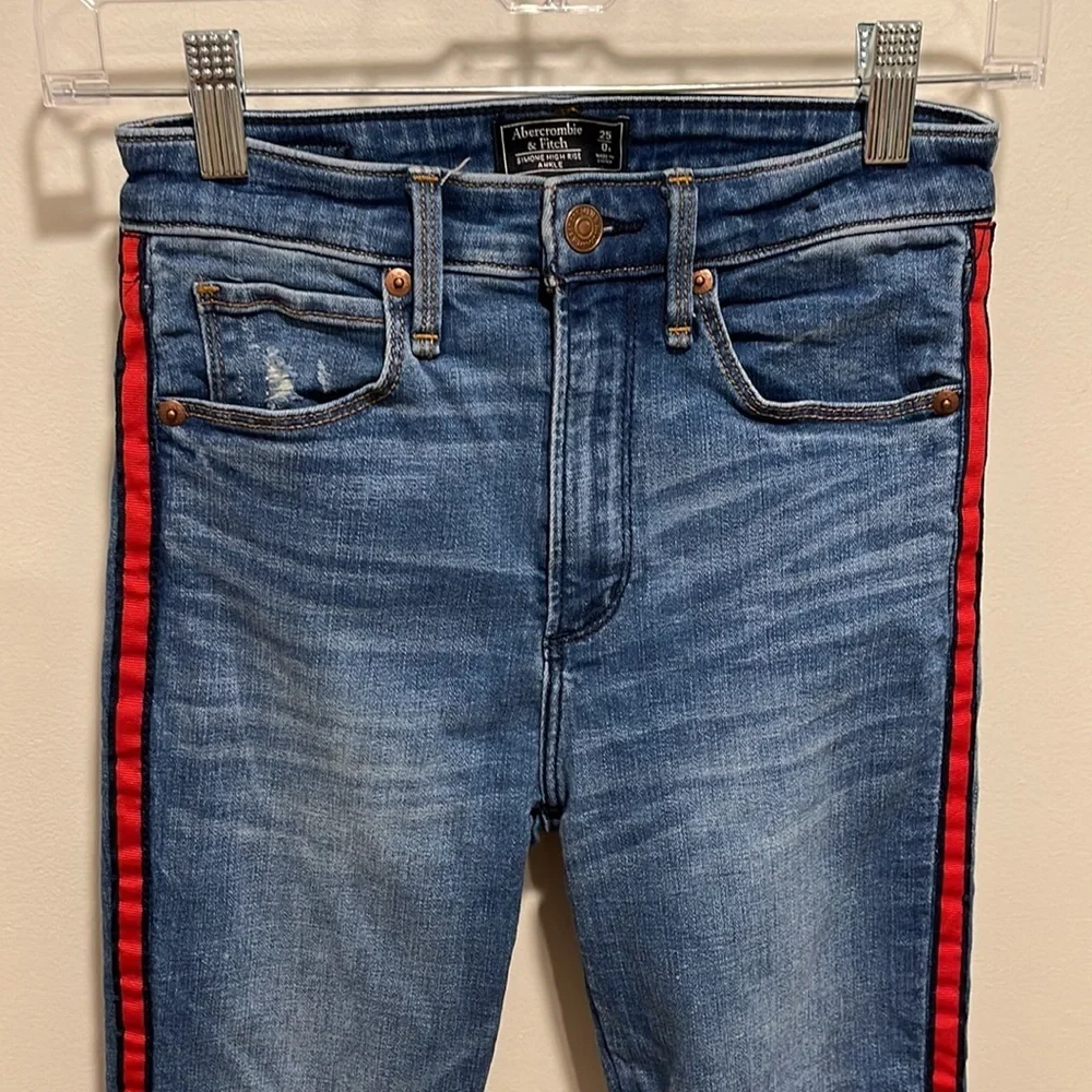 Abercrombie & Fitch Simone High Rise Ankle Jeans with side stripe